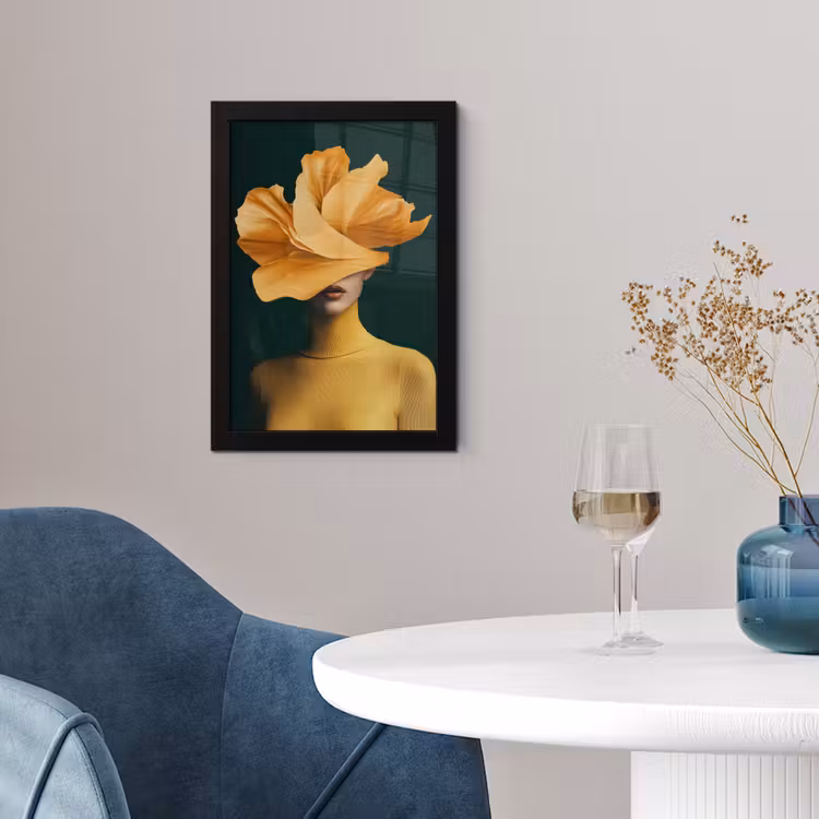 Poster met lijst - Vrouw - Hoed - Geel — 2