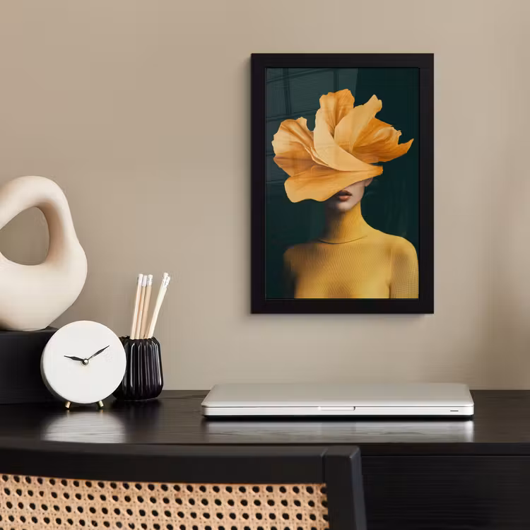 Poster met lijst - Vrouw - Hoed - Geel — 3