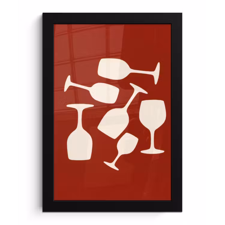 Poster met lijst - Wijnglazen - Silhouetten - Wit — 1