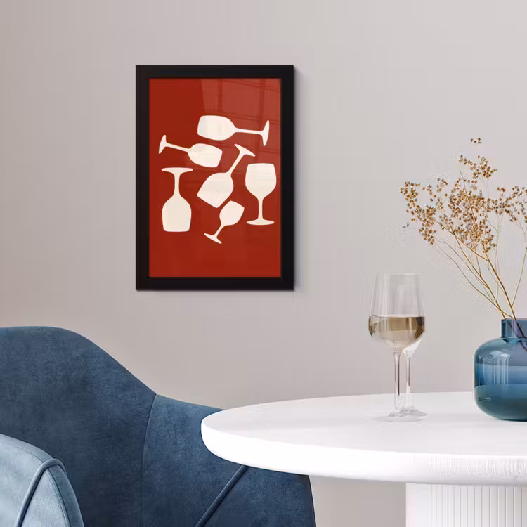 Poster met lijst - Wijnglazen - Silhouetten - Wit — 2