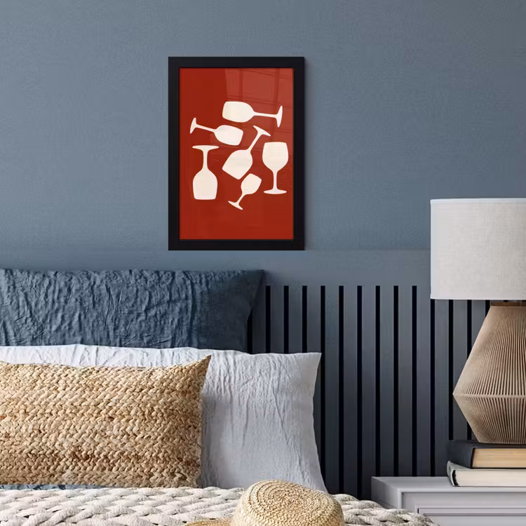 Poster met lijst - Wijnglazen - Silhouetten - Wit — 4