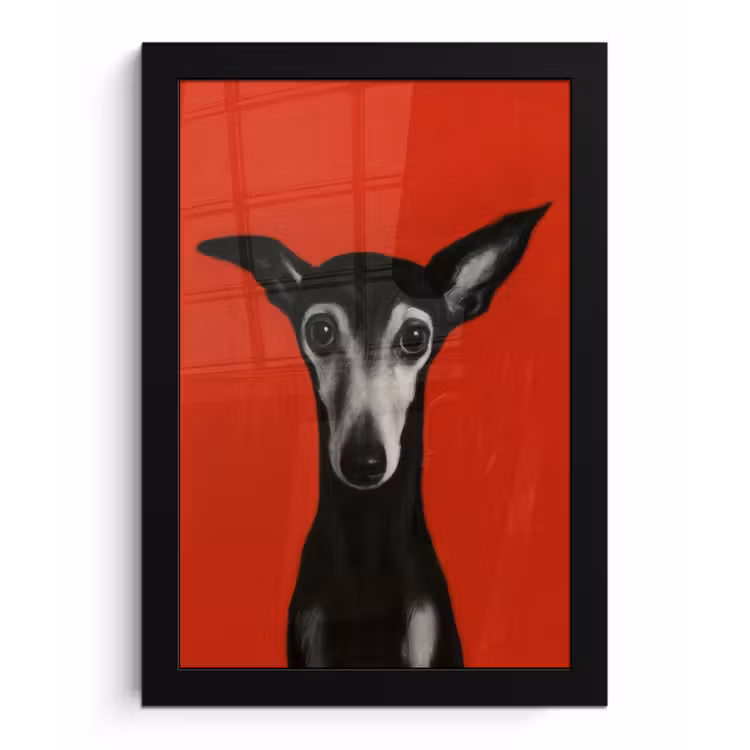 Poster met lijst - Windhond - Minimalistisch - Rood — 1
