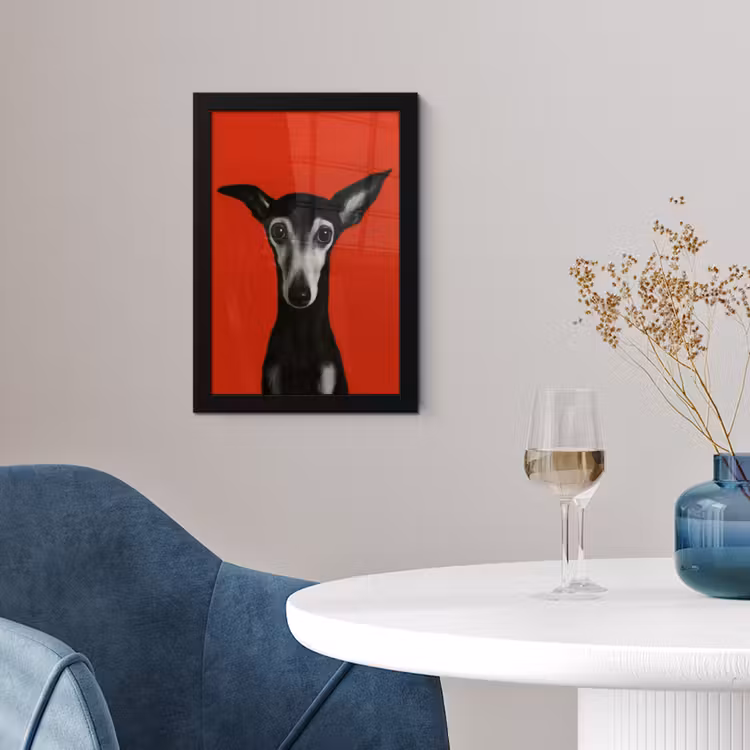 Poster met lijst - Windhond - Minimalistisch - Rood — 2