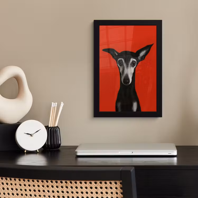 Poster met lijst - Windhond - Minimalistisch - Rood — 3