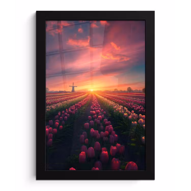 Poster met lijst - Windmolen - Zonsondergang - Landschap — 1