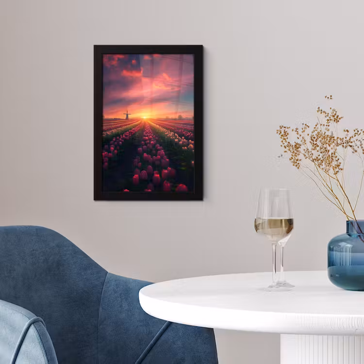 Poster met lijst - Windmolen - Zonsondergang - Landschap — 2