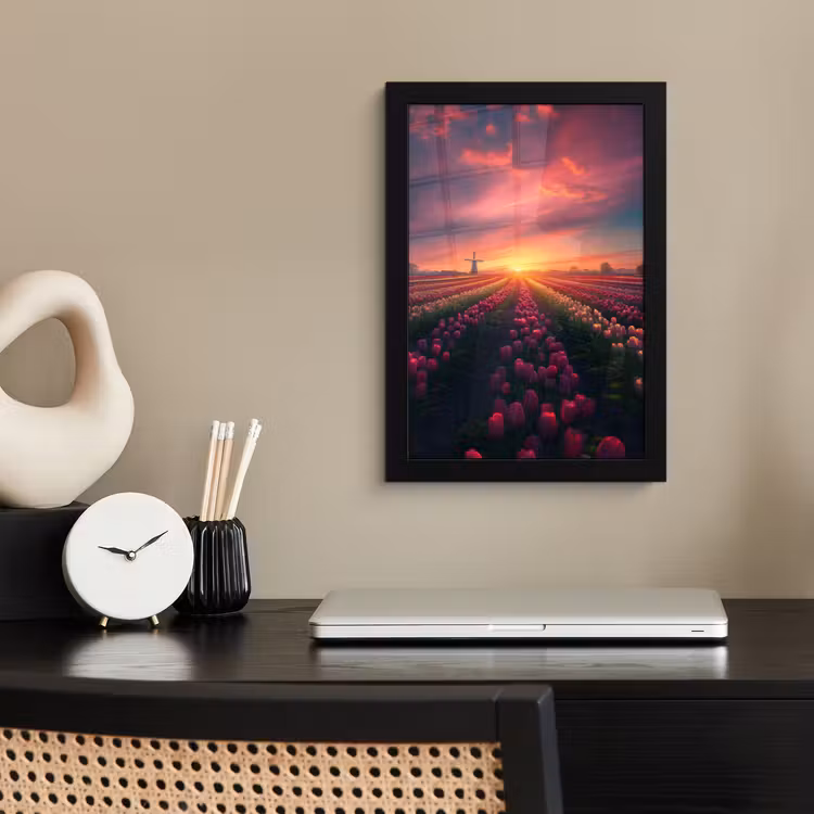 Poster met lijst - Windmolen - Zonsondergang - Landschap — 3