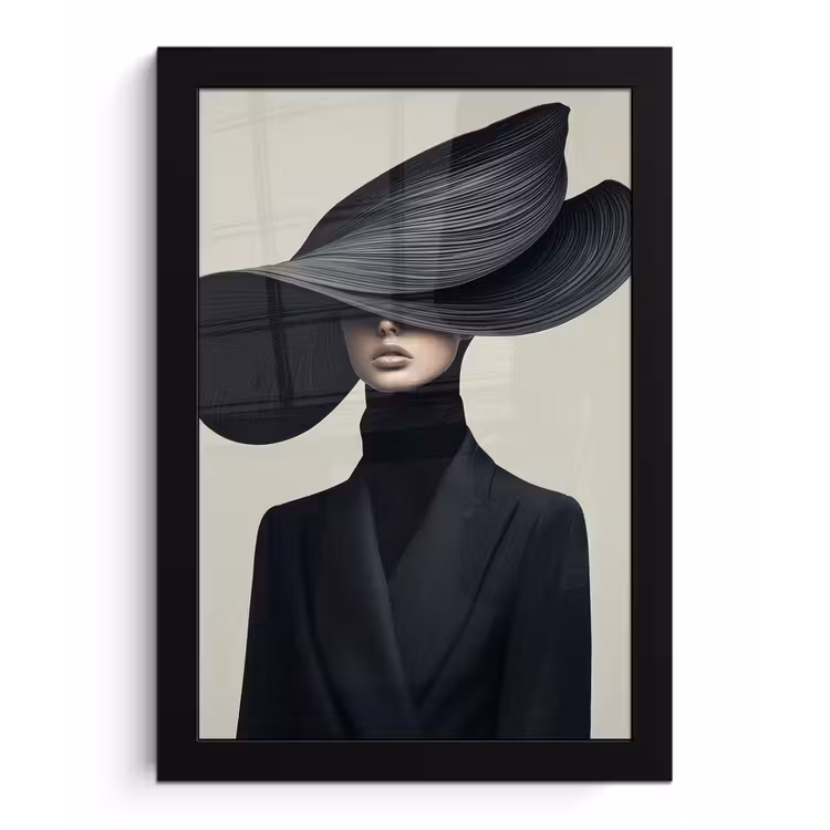 Poster met lijst - Zwart - Vrouw - Hoed — 1