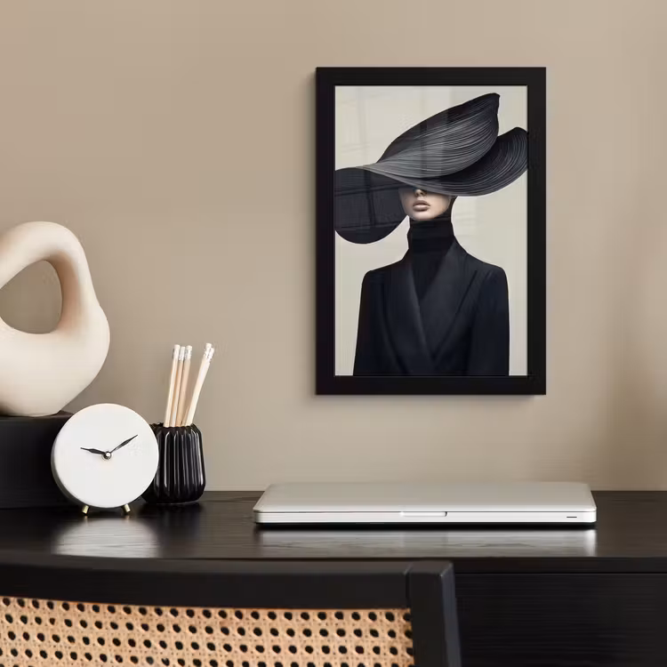 Poster met lijst - Zwart - Vrouw - Hoed — 3