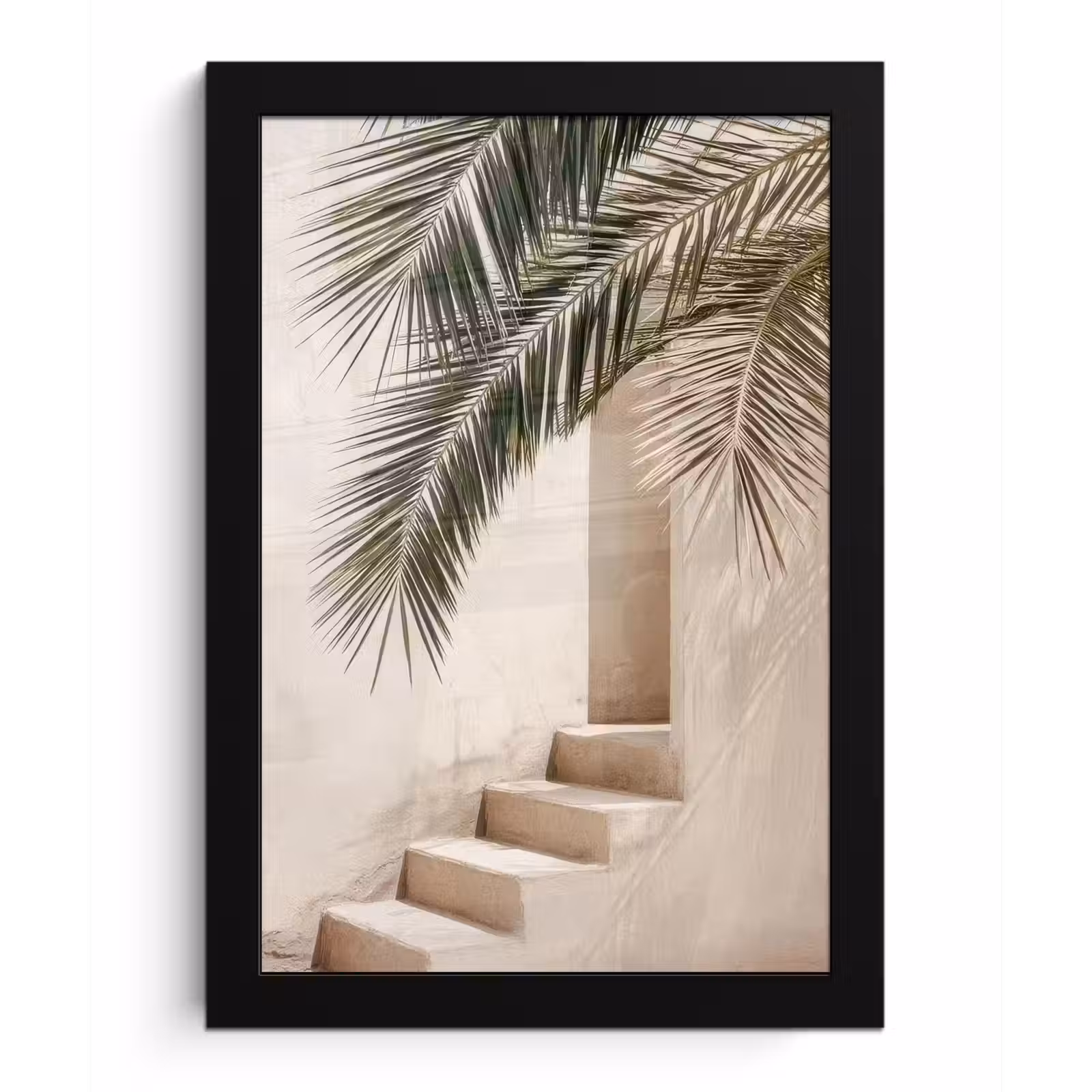 Poster met lijst - Palmboom - Schaduw - Trap - Beige — 1