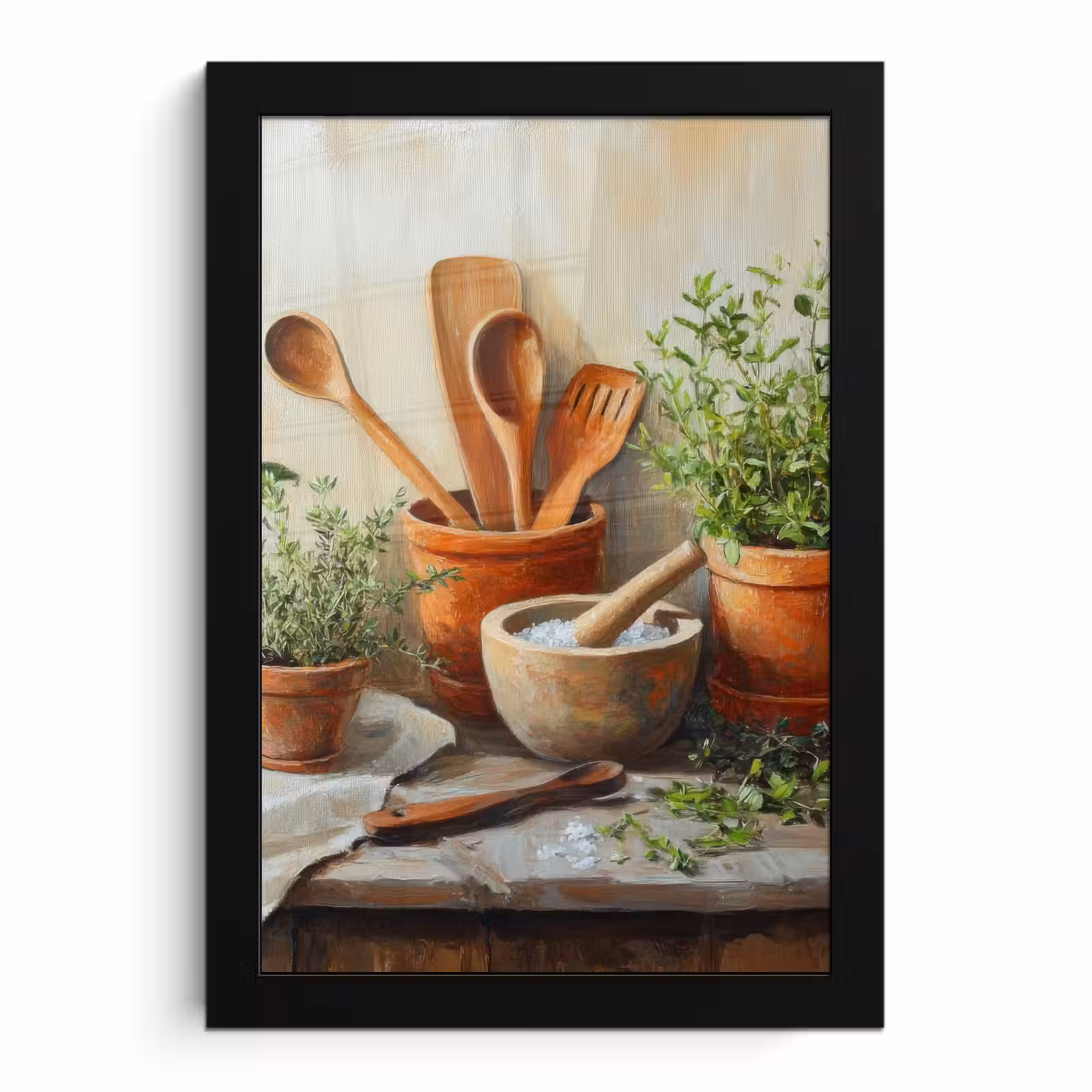 Poster met lijst - Potten - Kruiden - Hout — 1