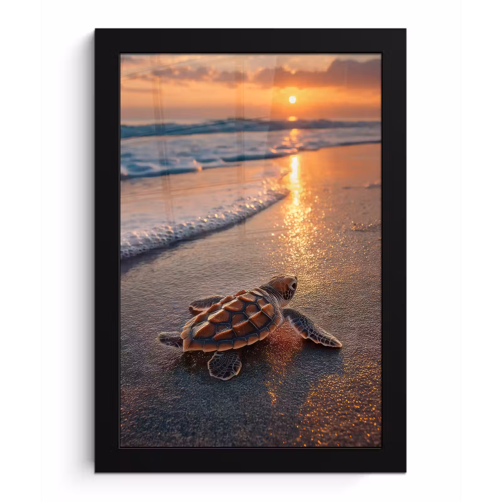 Poster met lijst - Schildpad - strand - Zonsondergang — 1