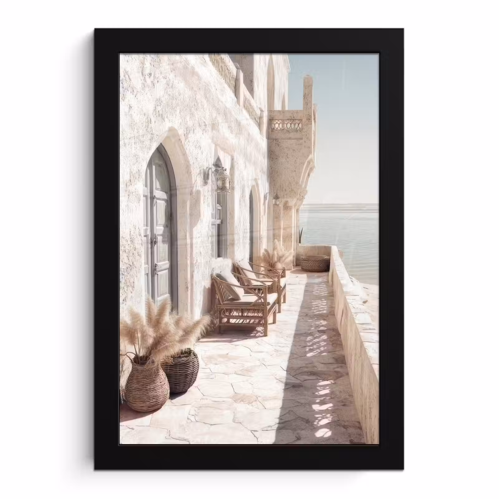 Poster met lijst - Terras - Stoelen - Strand - Beige — 1