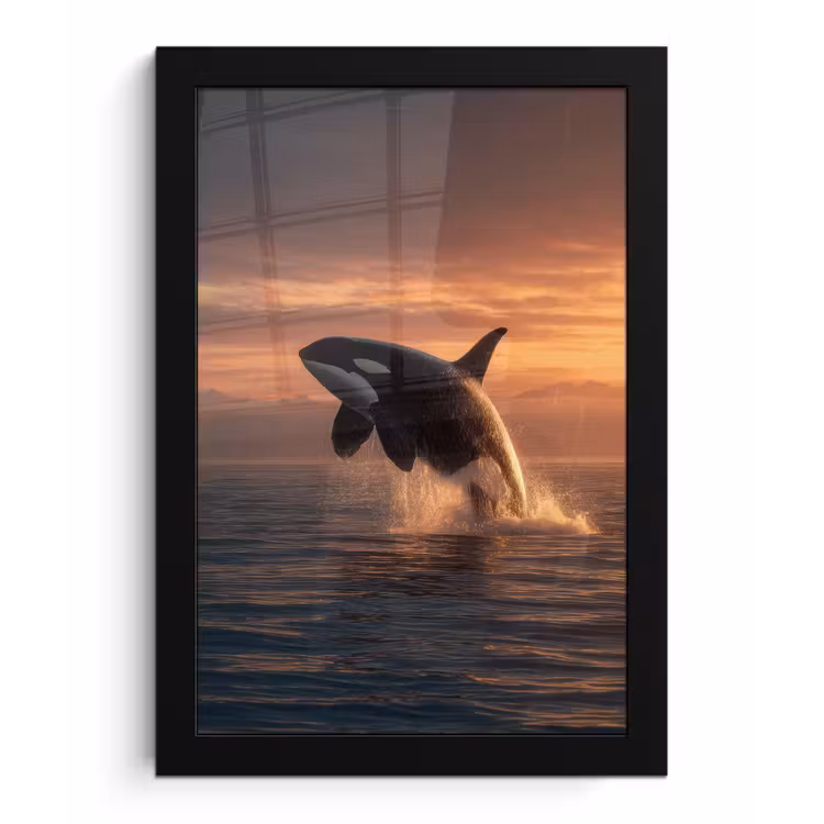 Poster met lijst - Orka - Zee - Zonsondergang — 1
