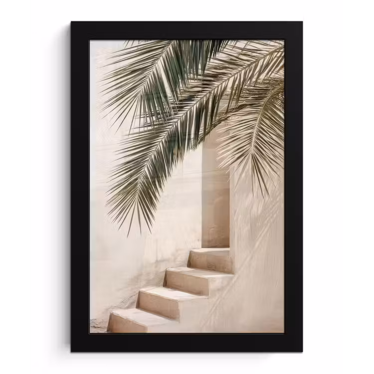 Poster met lijst - Palmboom - Schaduw - Trap - Beige — 1