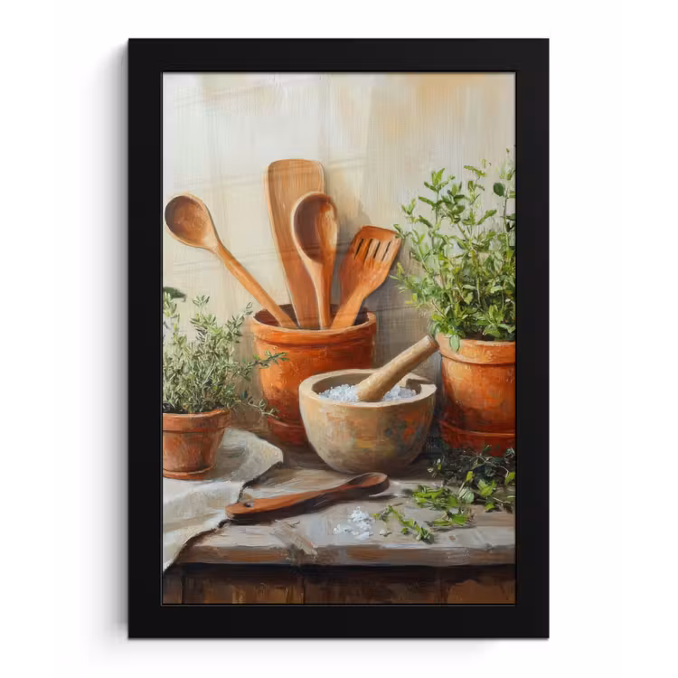 Poster met lijst - Potten - Kruiden - Hout — 1