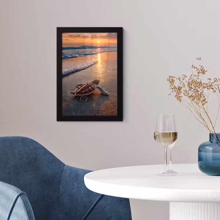 Poster met lijst - Schildpad - strand - Zonsondergang — 2