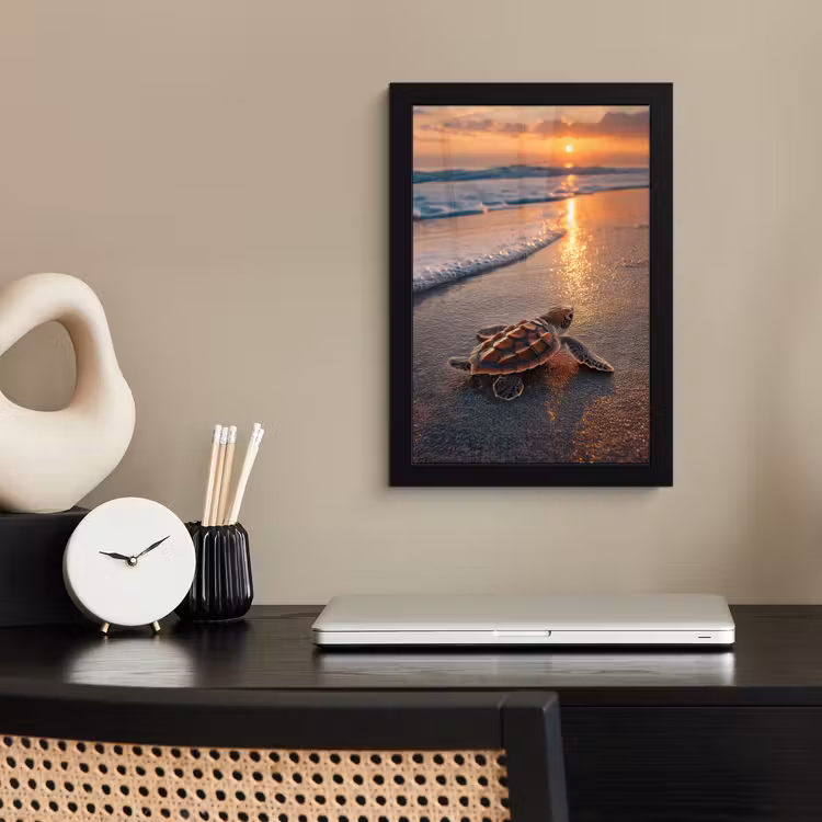 Poster met lijst - Schildpad - strand - Zonsondergang — 3