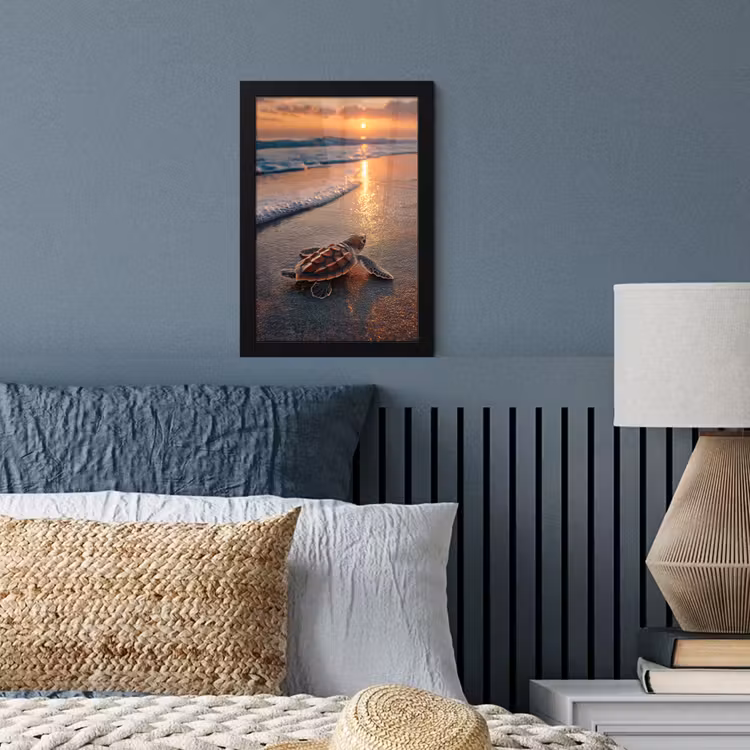 Poster met lijst - Schildpad - strand - Zonsondergang — 4