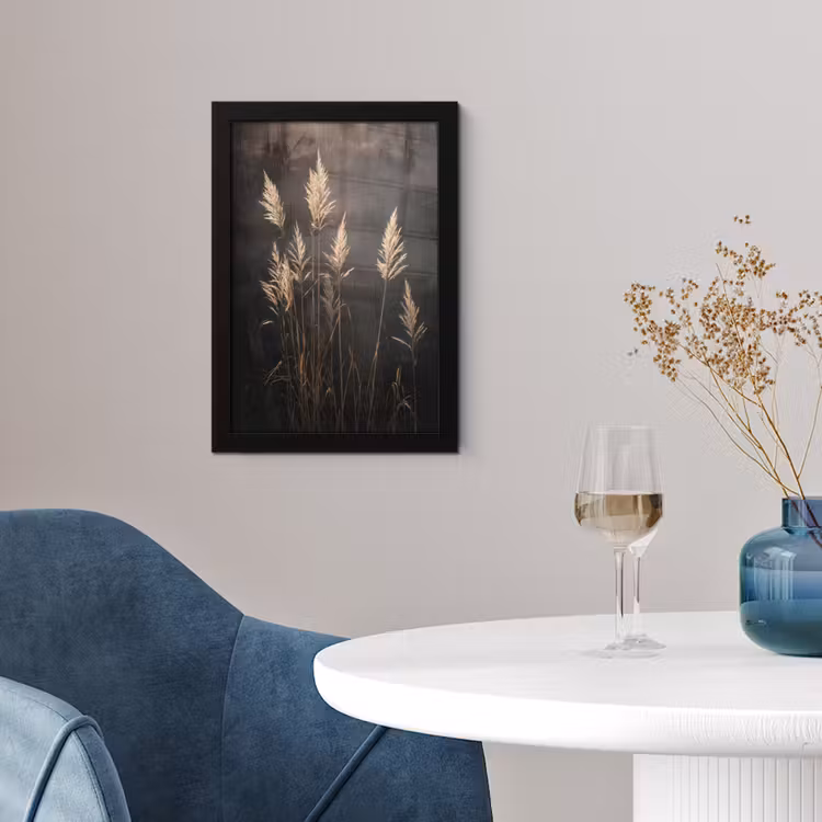 Poster met lijst - Siergras - Pluimen - Verlichting - Zwart — 2
