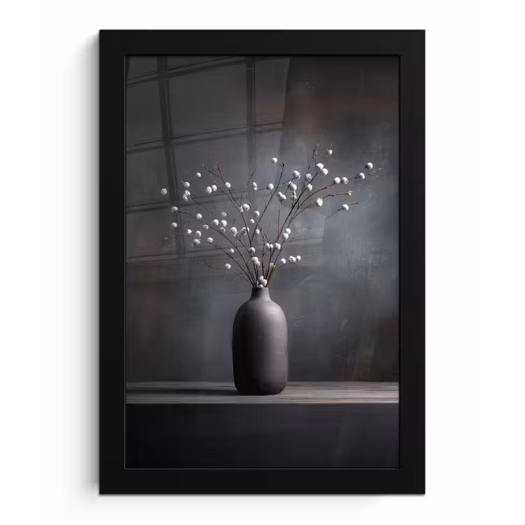 Poster met lijst - Takken - Vaas - Bolletjes - Wit — 1