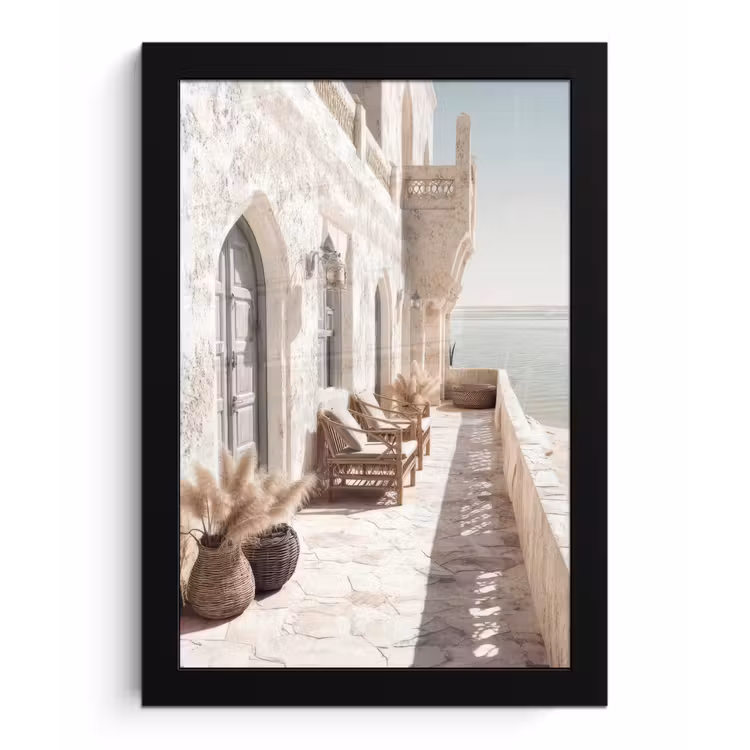 Poster met lijst - Terras - Stoelen - Strand - Beige — 1