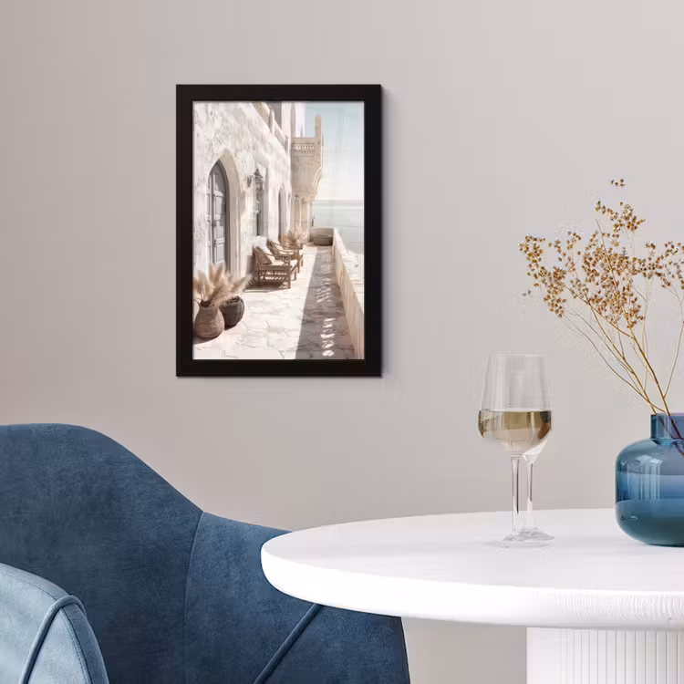 Poster met lijst - Terras - Stoelen - Strand - Beige — 2