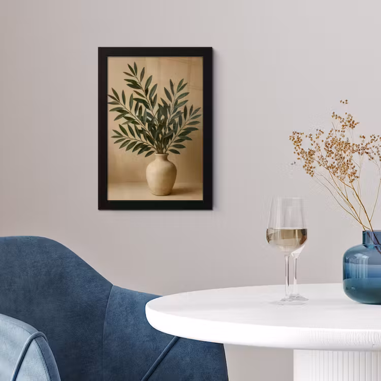 Poster met lijst - Vaas - Olijftakken - Bladeren - Beige — 2
