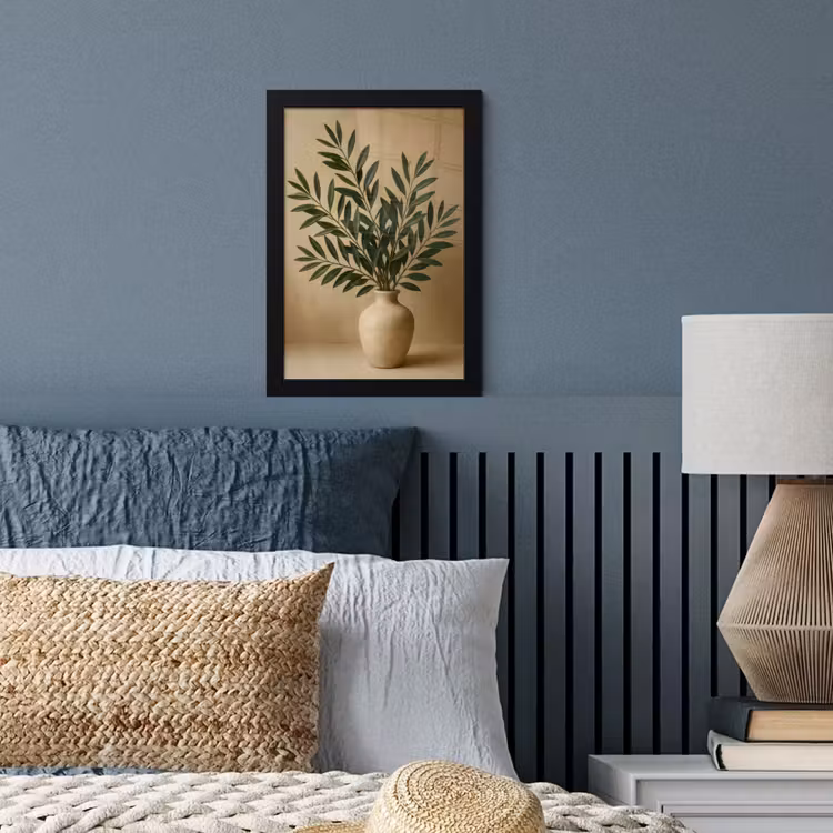 Poster met lijst - Vaas - Olijftakken - Bladeren - Beige — 4