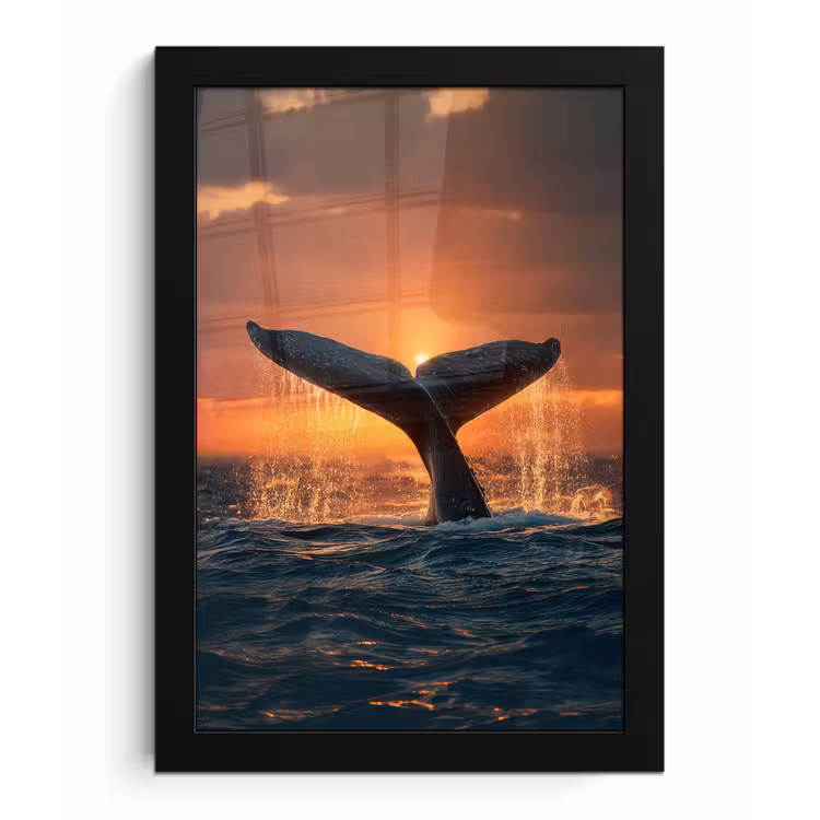 Poster met lijst - Walvis staart - Water - Zonsondergang — 1