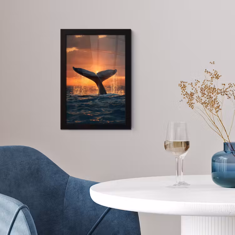 Poster met lijst - Walvis staart - Water - Zonsondergang — 2
