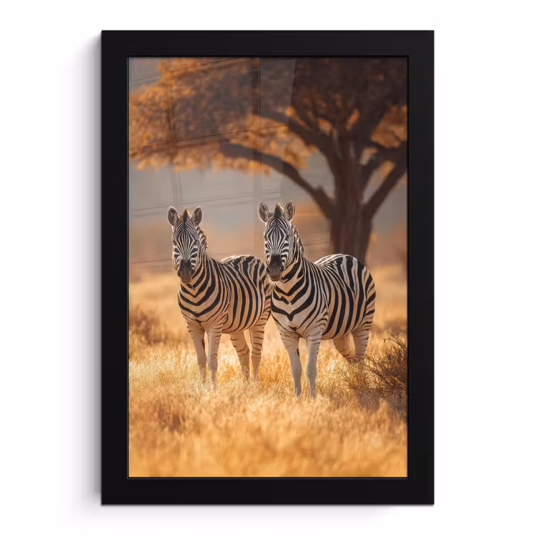 Poster met lijst - Zebra's - Savannelandschap - Gras — 1