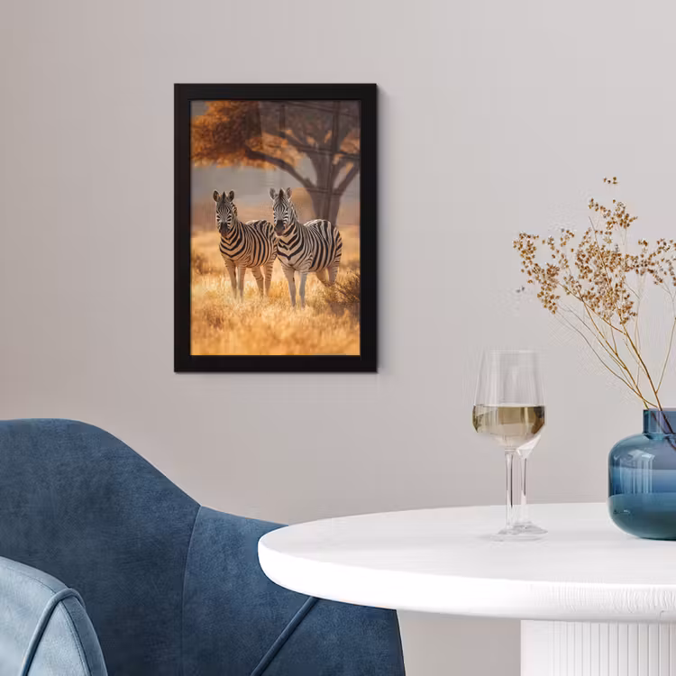 Poster met lijst - Zebra's - Savannelandschap - Gras — 2