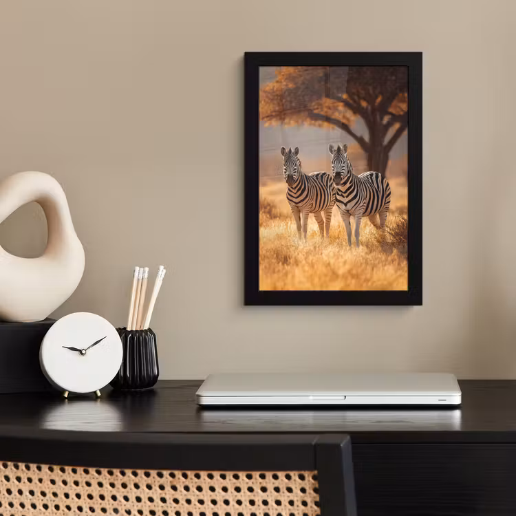 Poster met lijst - Zebra's - Savannelandschap - Gras — 3