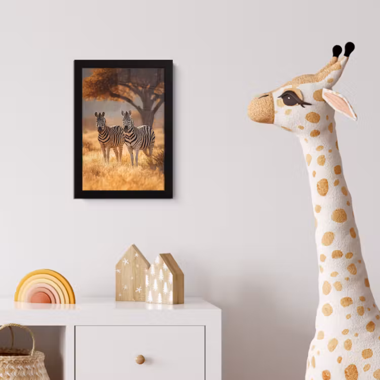 Poster met lijst - Zebra's - Savannelandschap - Gras — 5
