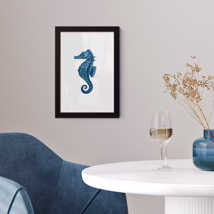 Poster met lijst - Zeepaardje - Staart - Blauw — 2