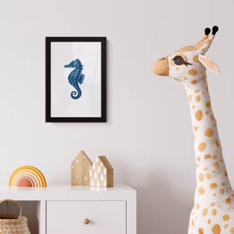 Poster met lijst - Zeepaardje - Staart - Blauw — 5