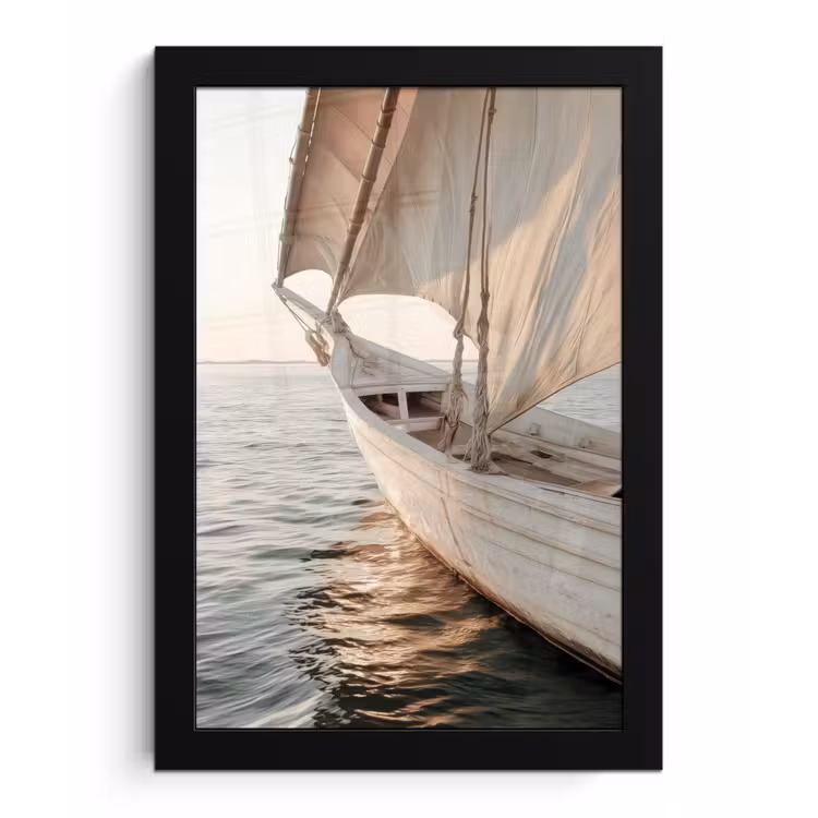 Poster met lijst - Zeilboot - Zee - Beige - Zon — 1