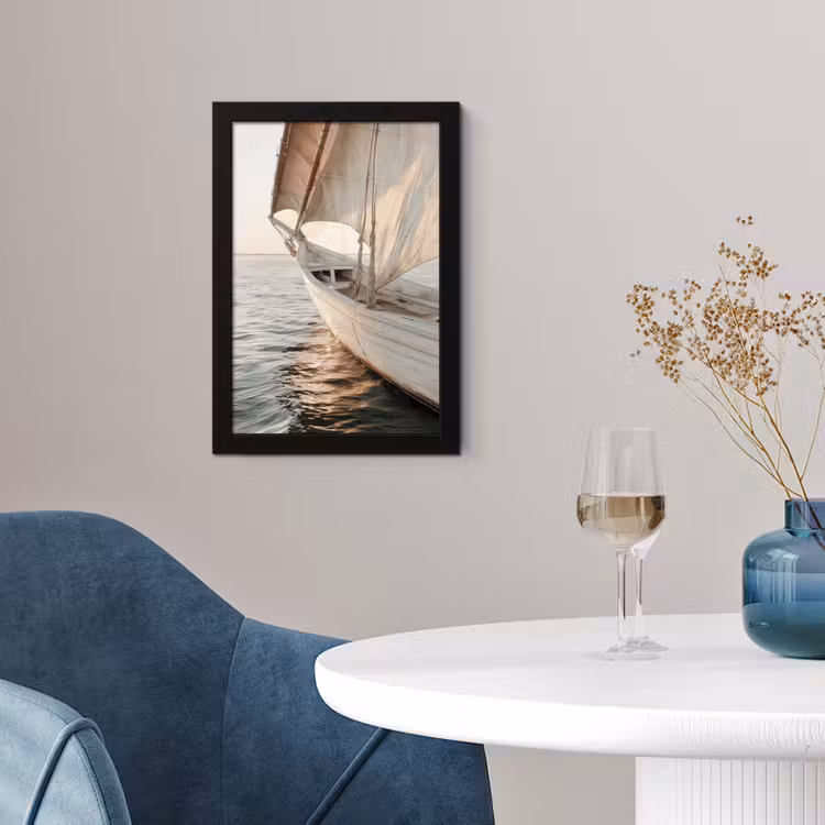 Poster met lijst - Zeilboot - Zee - Beige - Zon — 2