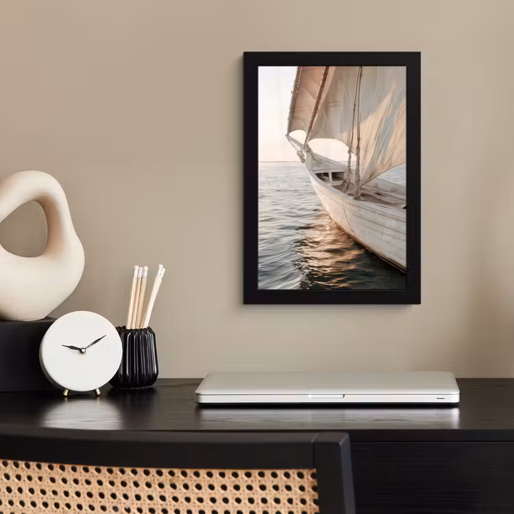 Poster met lijst - Zeilboot - Zee - Beige - Zon — 3