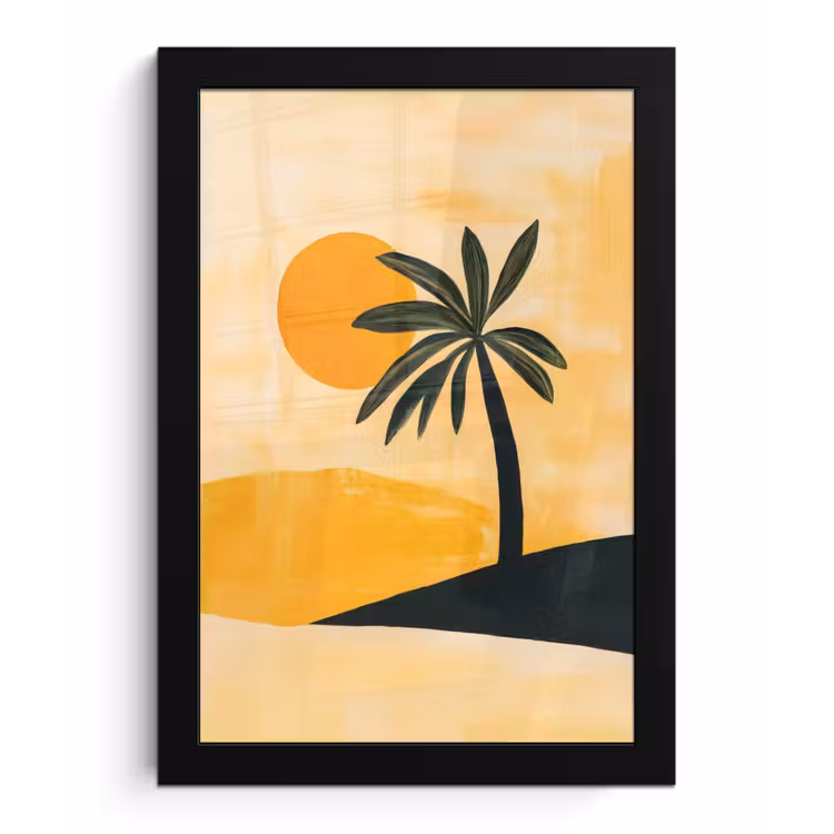 Poster met lijst - Illustratie - Palmboom - Zon - Heuvels — 1