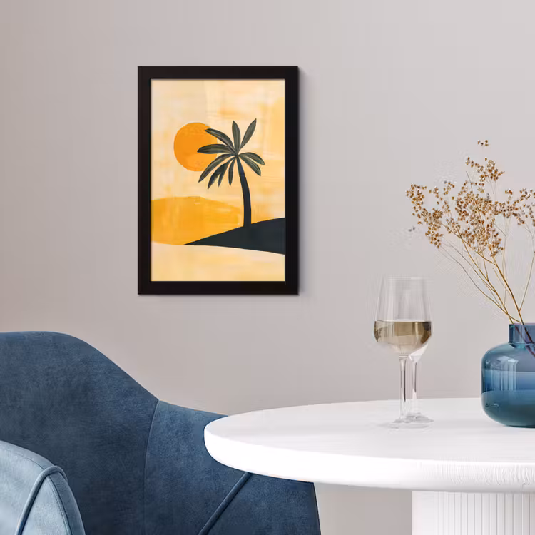 Poster met lijst - Illustratie - Palmboom - Zon - Heuvels — 2