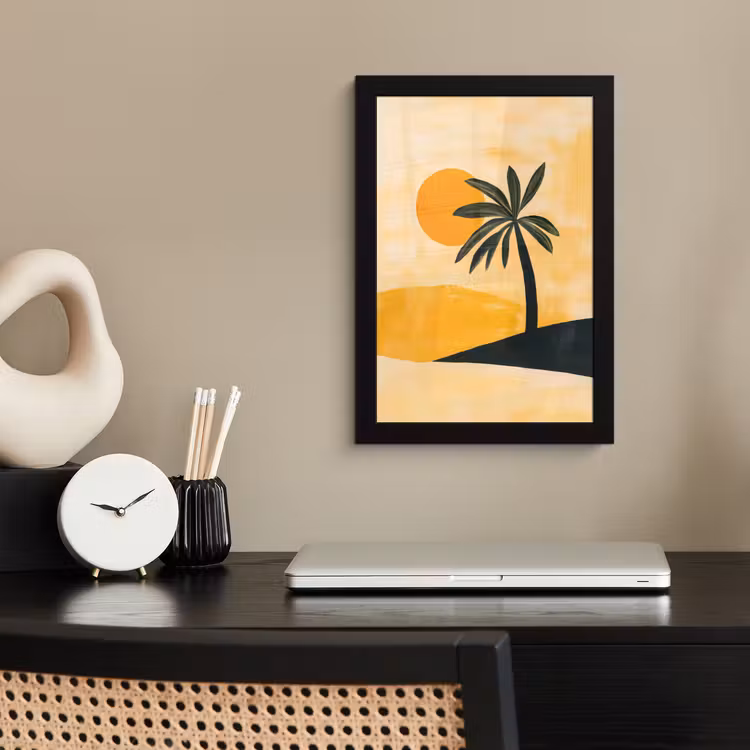Poster met lijst - Illustratie - Palmboom - Zon - Heuvels — 3