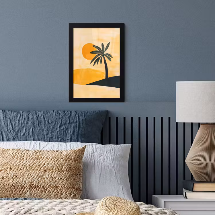 Poster met lijst - Illustratie - Palmboom - Zon - Heuvels — 4