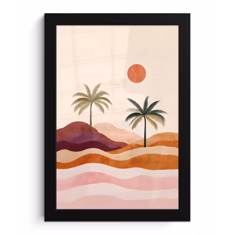 Poster met lijst - Palmbomen - Abstract - Zon - Heuvels — 1