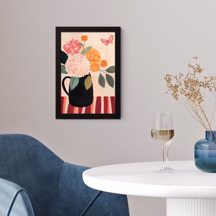 Poster met lijst - Vaas - Bloemen - Vlinder - Rood — 2