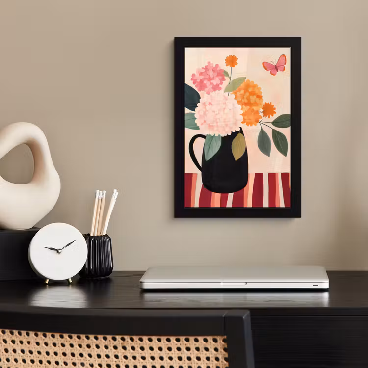 Poster met lijst - Vaas - Bloemen - Vlinder - Rood — 3