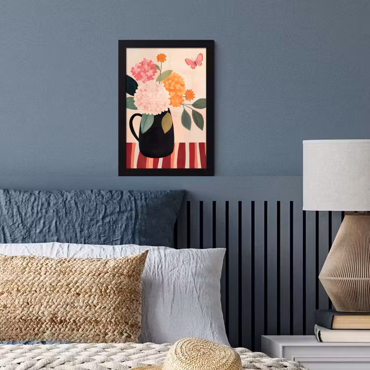 Poster met lijst - Vaas - Bloemen - Vlinder - Rood — 4