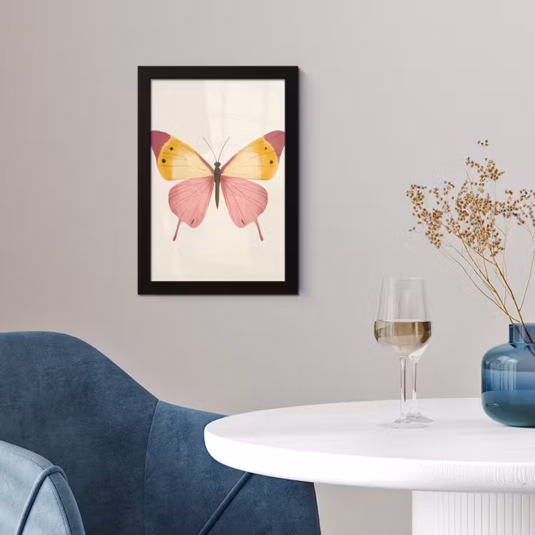 Poster met lijst - Vlinder - Illustratie - Roze — 2