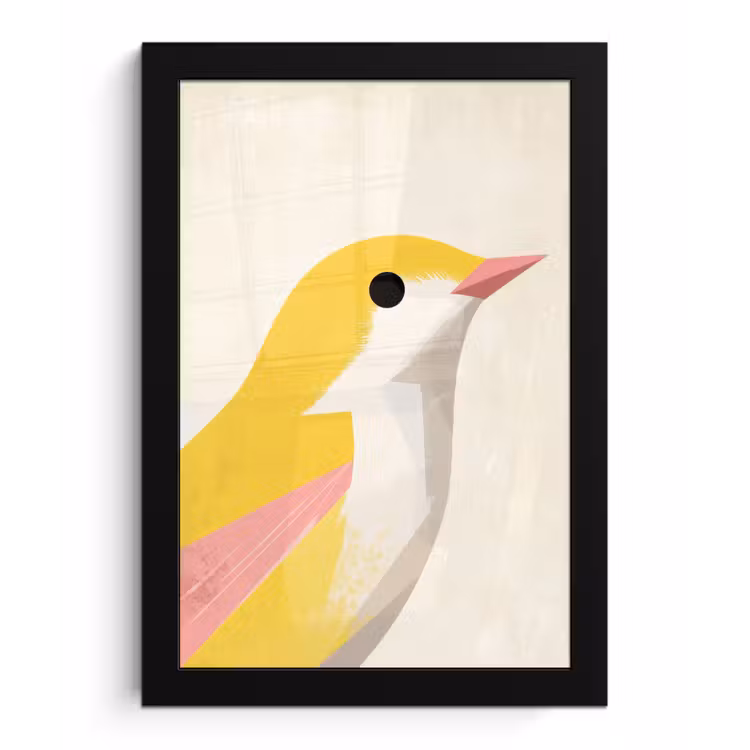 Poster met lijst - Vogel - Minimalistisch - Geel — 1